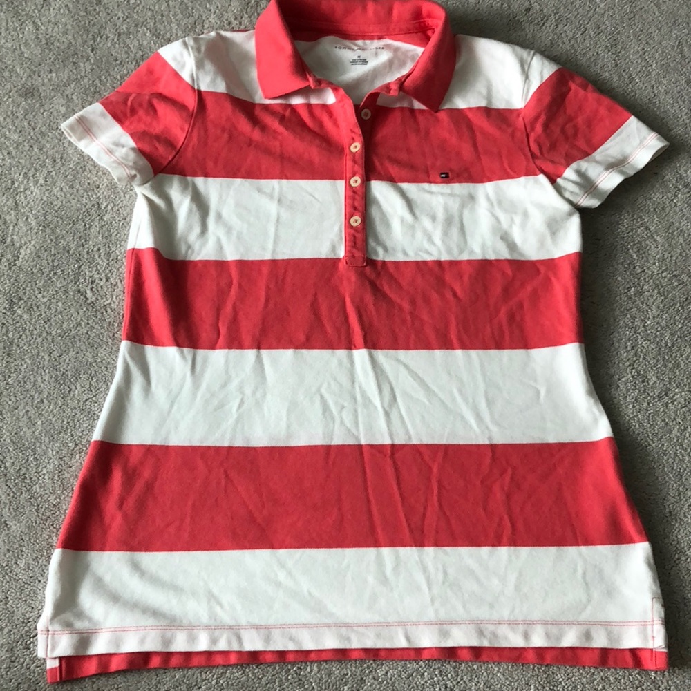 Tommy Hilfiger pink and white polo *hardly worn*